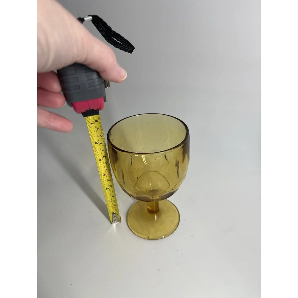 Bartlett Collins Amber Gold Thumbprint Glass Goblet 6